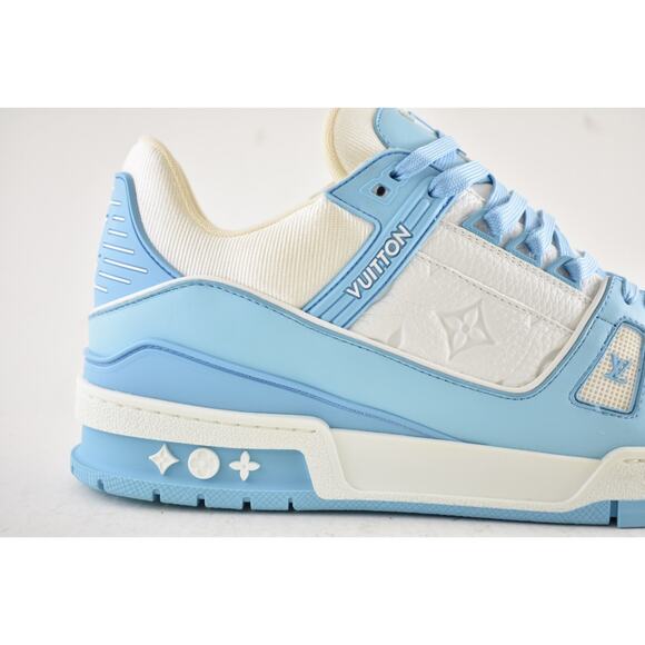 Louis Vuitton Sky Blue Empreinte White Leather Low Trainer Sneaker UK 9 US 10 11 - Picture 6 of 16